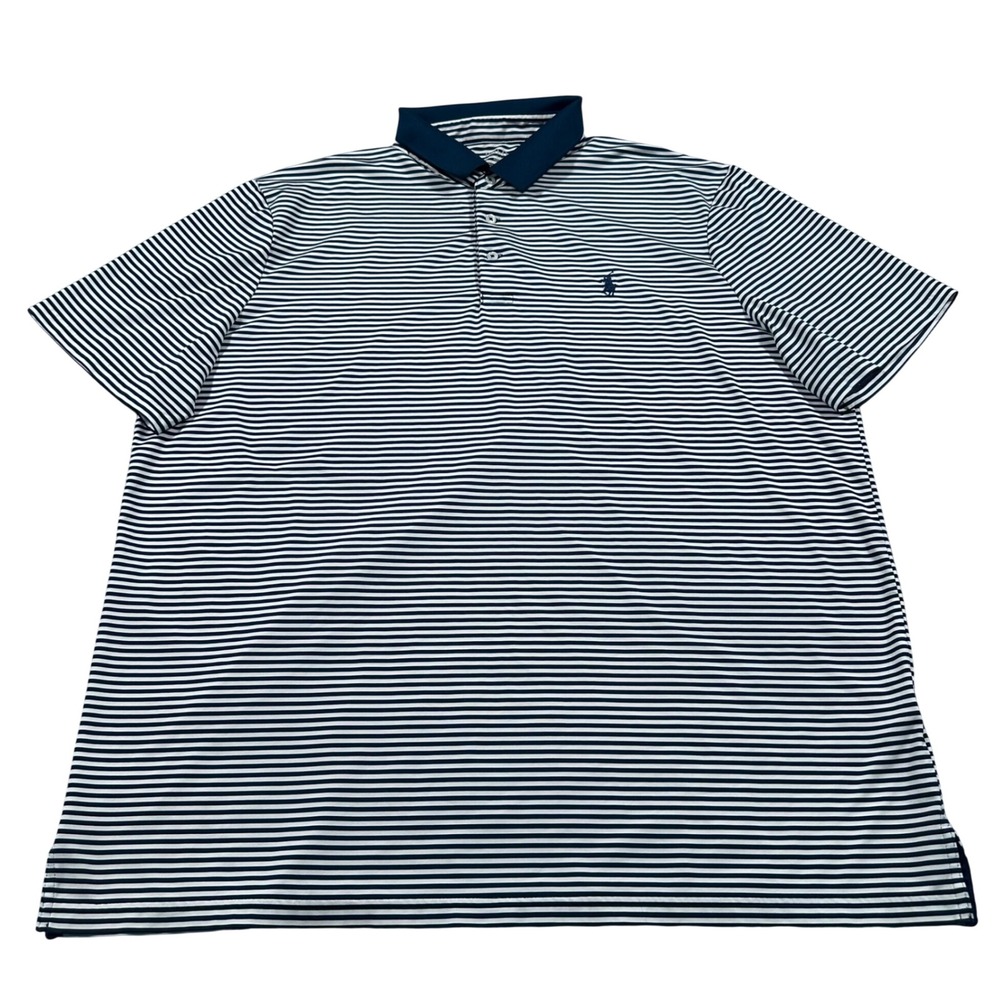 Polo Ralph Lauren Performance Polo Mens XL Navy Blue Striped Golf Shirt